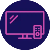 Round Icon of a TV and remote.
